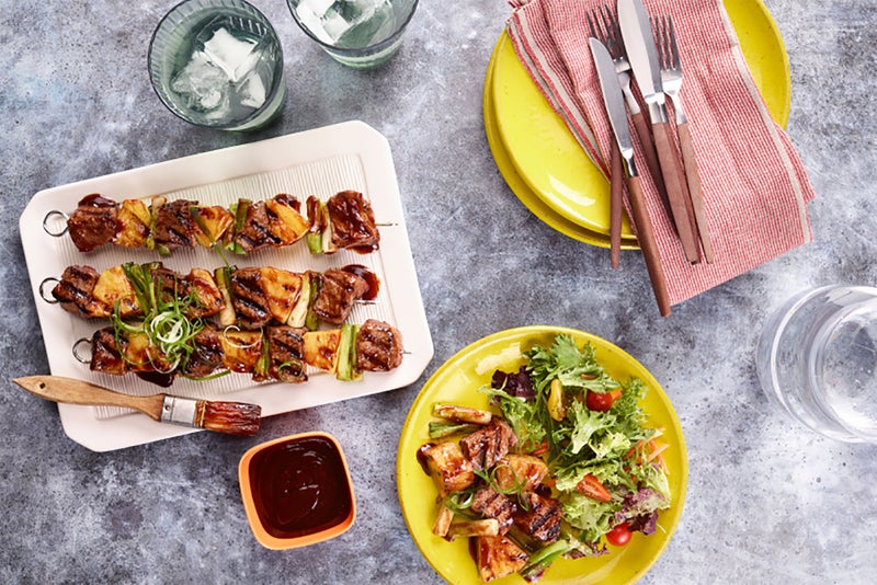 BBQ Beef, Scallion and Pineapple Kebabs KC Masterpiece